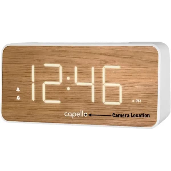 4K UHD Digital Alarm Wood Grain Clock Wifi Hidden Camera