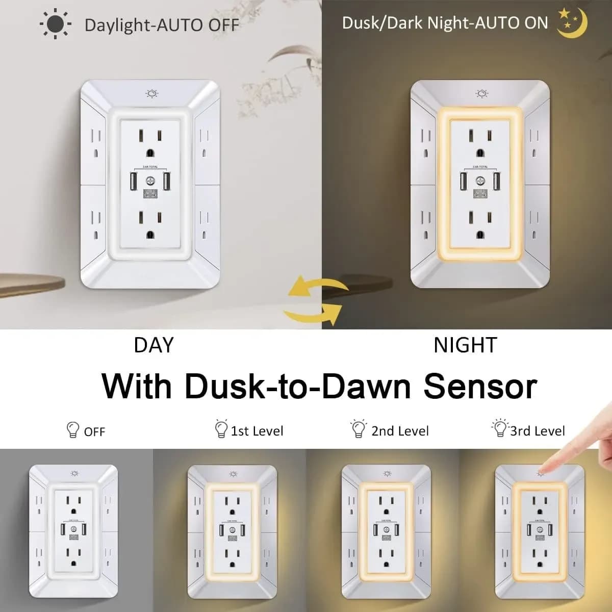 Six Prong Outlet Power Adapter Surge Protector With 4K UHD Wifi Camera