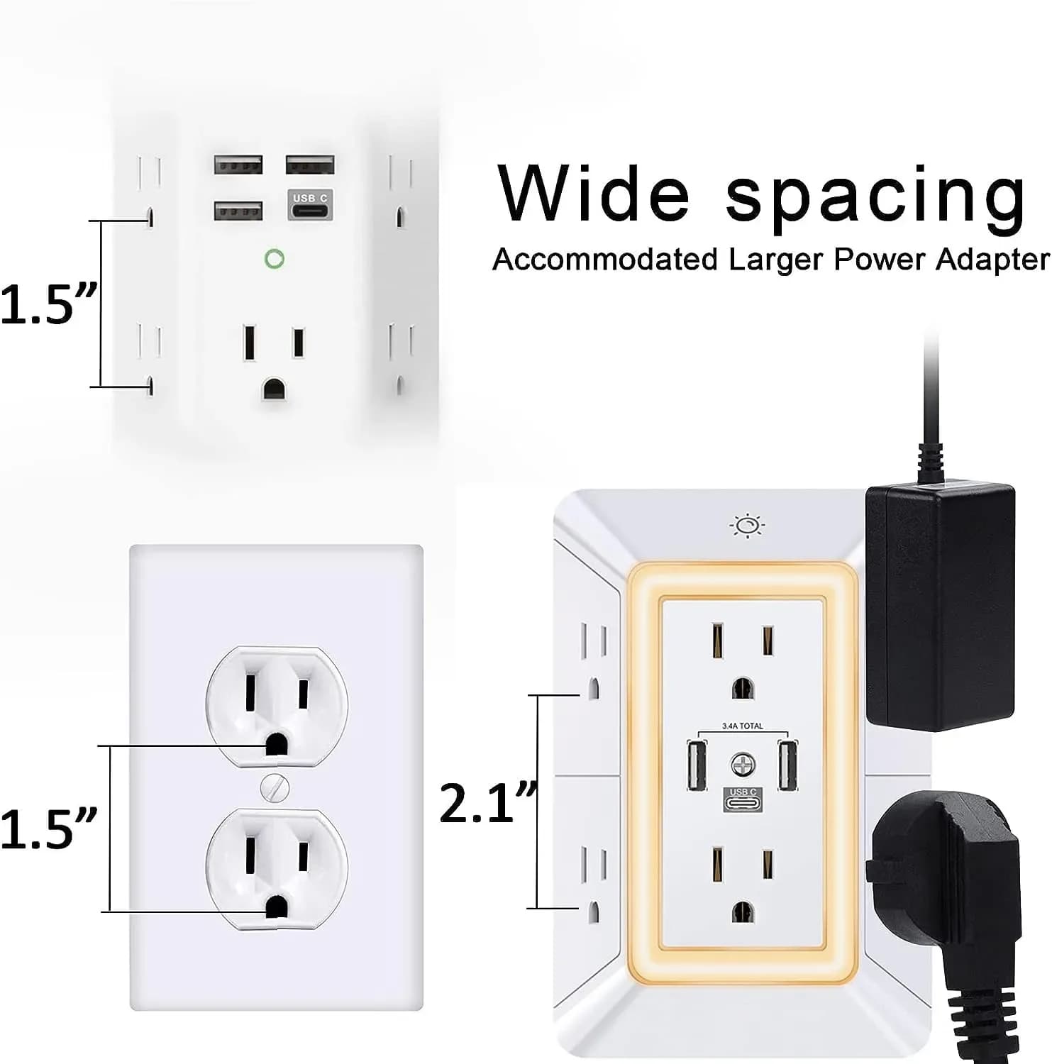 Six Prong Outlet Power Adapter Surge Protector With 4K UHD Wifi Camera