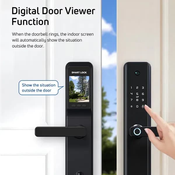 Wifi Video Camera Fingerprint Key Fob Smart Door Lock Handle Large Mortise